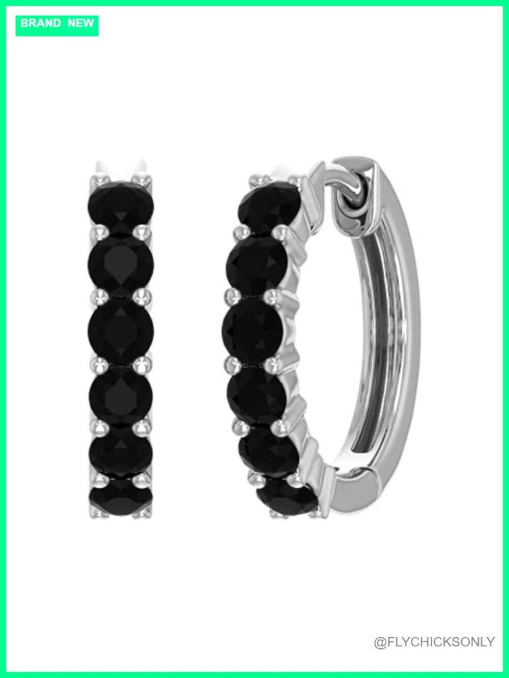 Black Diamond Hoop Earrings 1 Ct Sterling Silver 16.43mm Prong Set